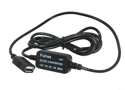 12V to 5V, 3A, 15W, USB out, long wires